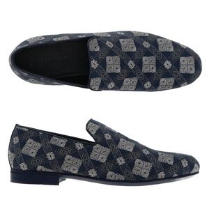 Jimmy Choo Sloane Loafer Shoes Blue Bandana Fabric Slip-On Size 11.5 New